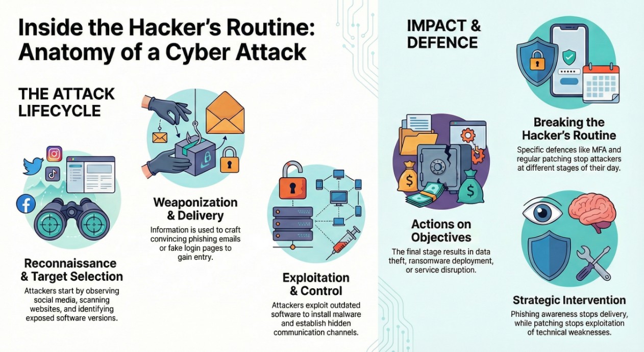 A day in the life of a hacker illustration