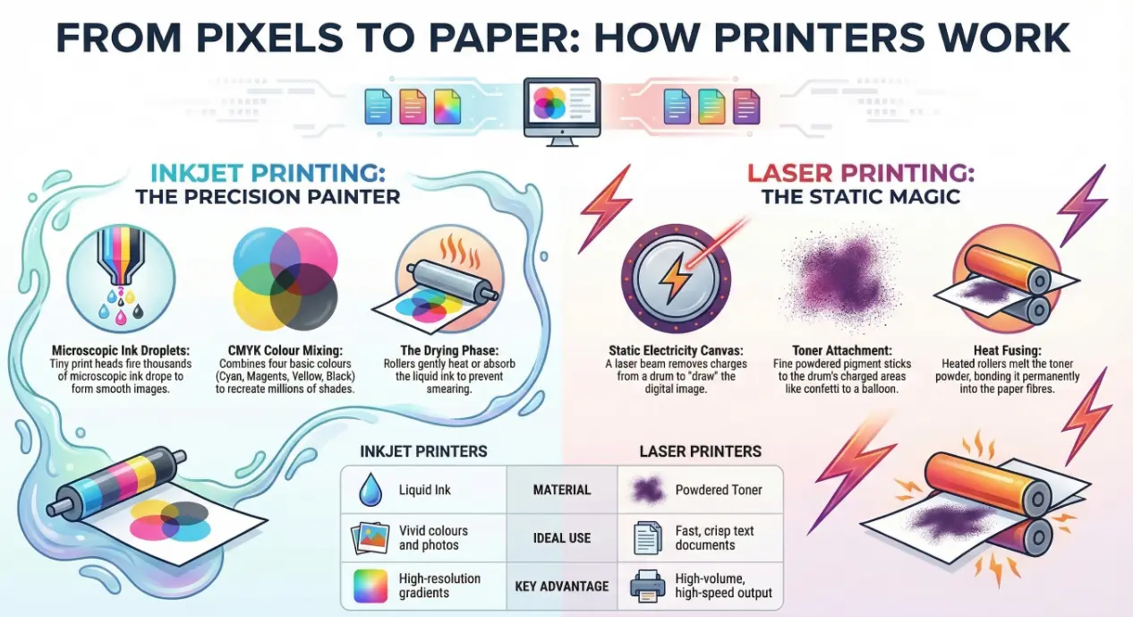 How printers work from digital data to printed paper