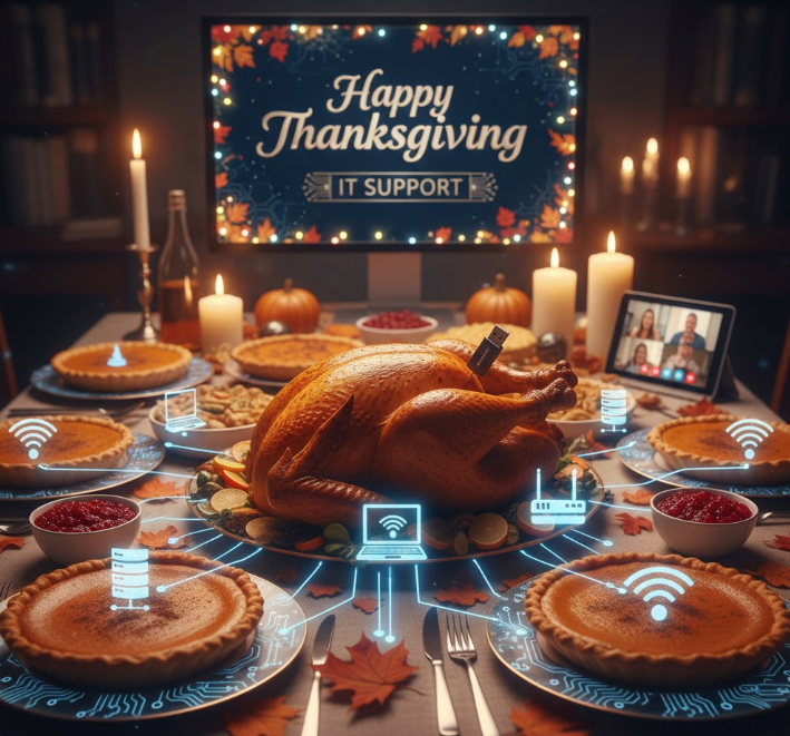 Thanksgiving and IT - family table and laptop